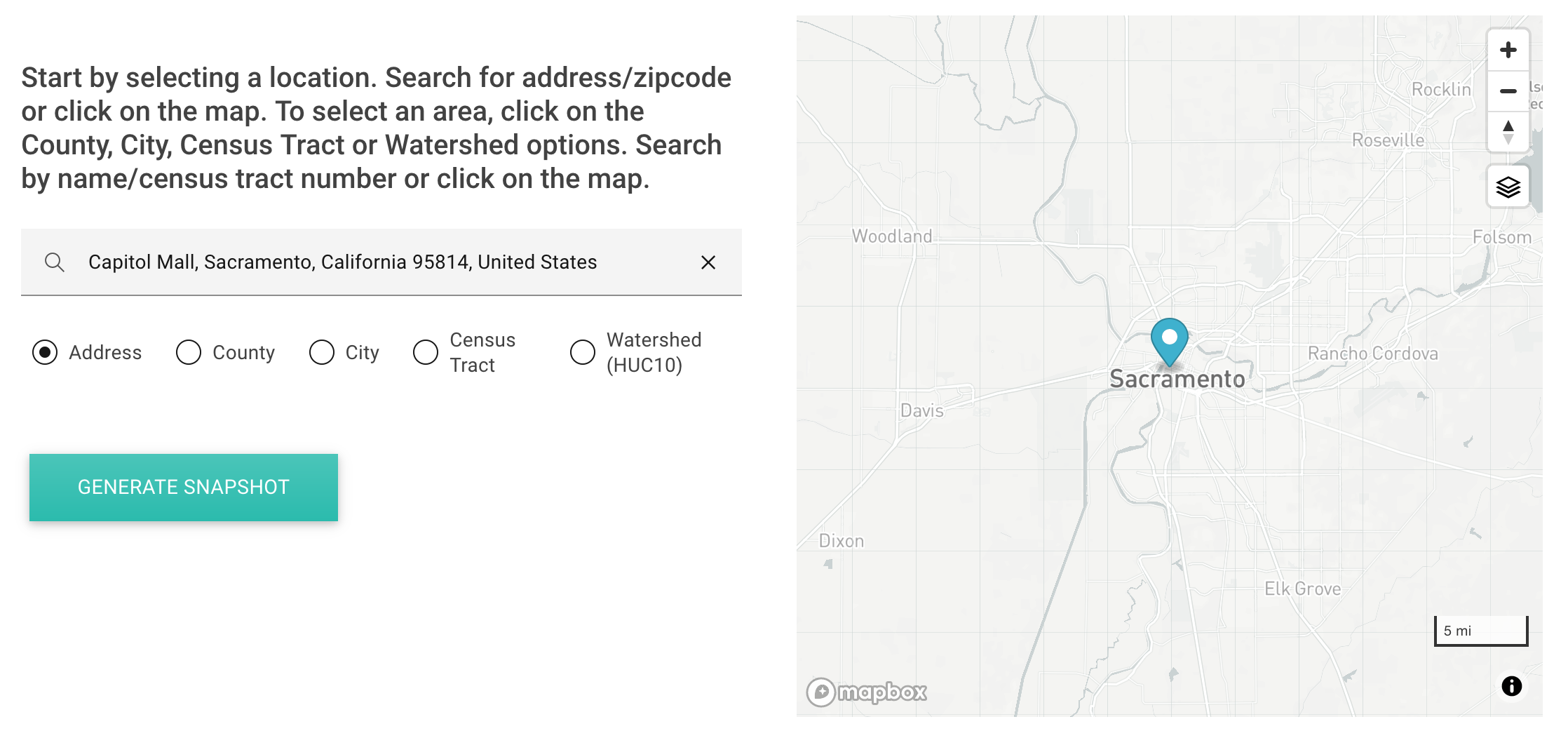 Screenshot for selecting a location